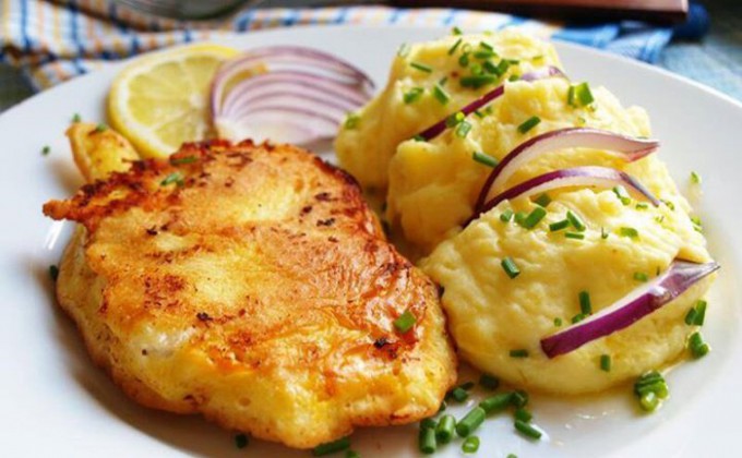 Französische Schnitzel mit Kartoffelpüree